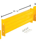 Two Ribbed Steel Drop In Guard Rail 30 Inch Yellow Powder Coat Heavy Hitter Warehouse Impact Buffer With Pre Drilled Holes and mounting hardware.