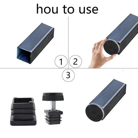 Installation guide for 8Pcs Adjustable Leveling Feet Square Insert Kit for Cabinets Sofas Tables and Chairs Black 20x20mm Inserts 30x11mm Base Levelers