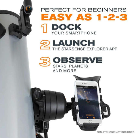 StarSense Explorer DX 130AZ App Enabled Telescope With Smartphone Dock And StarSense App For Beginners showing setup steps