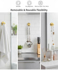 Heavy Duty Suction Cup Hooks For Shower Stainless Steel No Drill Mounts With Strong Vacuum Grip Waterproof For Glass Doors Tile And Mirror Damage Free Installation By Pressing And Twisting To Lock Great For Towels Wreaths And More - three scenarios showing towel, kitchen tools, and jewelry on hooks