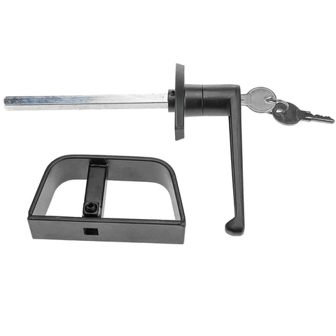 Heavy Duty Shed Door Latch L-Handle Lock Kit with 2 Keys, 4 1/2 Inch Stem, Chrome Plated Zinc Alloy, Black Powder Coat for Barn Doors, Unassembled