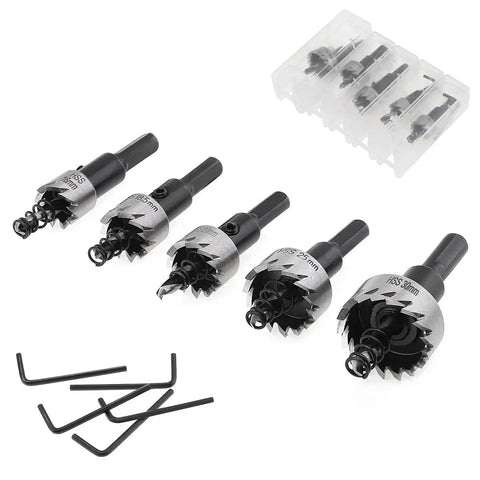 Five Piece Hole Saw Set From 16mm To 30mm HSS Cutter Kit For Stainless Steel Wood Aluminum And Plastic with hex keys and case