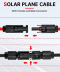 Diagram of 10 AWG solar panel connector cable with male and female connectors for generator, inverter, and battery charger.