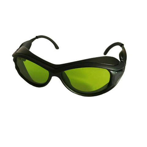 Next Level IPL Laser Protection Glasses And OD5 Plus Safety Goggles With UV400 Shielding shown at an angle with green lenses.