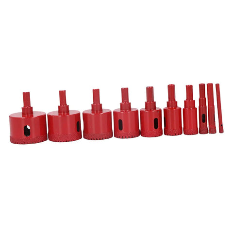 Top Rated 10 Piece Hole Saw Tile Drill Bits Kit With Steady Shank Design For Drilling Smooth Glass Porcelain Ceramic Marble And Granite Surfaces With Precision Control. red hole saw tile drill bits set, 6mm-50mm, steel shank