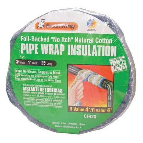 No Itch Natural Cotton Pipe Wrap With Foil Backing, 3-Inch By 1-Inch By 25-Feet, packaging image with product details