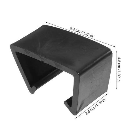 Black adjustable sofa connector, part of Four Pack Outdoor Furniture Clips for woven sectionals, with measurements.