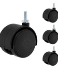 Four Pack Two Inch Swivel Caster Wheels Fitted With M6x15mm Threaded Stems with black polypropylene wheels for smooth rolling.