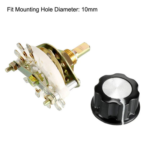 1 Pole 8 Throw Rotary Switch With Band Channel Selector And Plastic Knob, 9mm Mount Hole, 6mm Shaft Diameter, 8 Position 1 Deck Switch