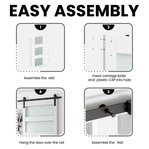 Easy assembly steps for 38 X 84 Inch Three Lite Frosted Glass and Wood Paneled Barn Door With Installation Hardware Kit