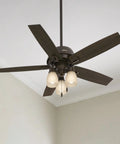 Donegan Onyx Bengal Ceiling Fan With LED Light Kit And Pull Chain, 52 Inch, installed in a modern living room ceiling.