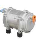 Heavy Duty 12 Volt Electric AC Compressor For R134a Systems Plug And Play Drop In Swap with external fittings and control switch.
