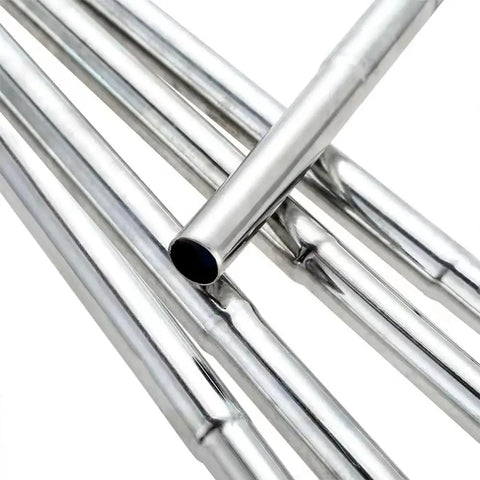 Close-up of stainless steel golf club extensions 0.600 inch butt diameter 3 piece set rust proof electroplated shaft extensions