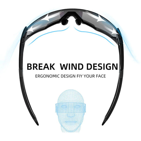 Photochromic Cycling Sunglasses For Men With Light Adaptive Lenses Frameless Design For Clear Peripheral Vision Sports Bike Glasses Ready For Any Ride with ergonomic break wind design.