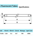 Diagram of 16 Inch Fluorescent T5 Replacement Bulbs 10W 3000K Warm White G5 Bipin Base with specifications