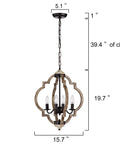 Openwork Quatrefoil Modern Farmhouse Chandelier Handcrafted Wood Frame In Oak Finish Four Light Pendant Ceiling Fixture