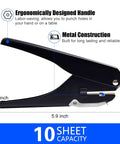 All Metal Hole Punch for DIY Crafts and Paper, upgraded durable puncher with smooth lever, ergonomic handle, 10 sheet capacity