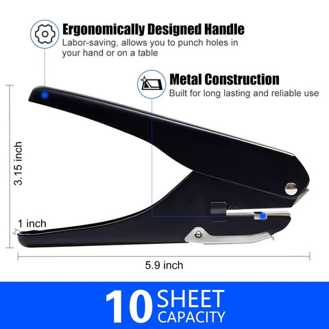 All Metal Hole Punch for DIY Crafts and Paper, upgraded durable puncher with smooth lever, ergonomic handle, 10 sheet capacity