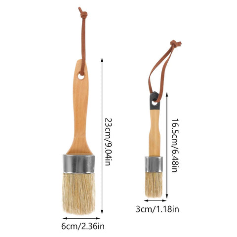 Handy Two-Piece Wood Handle Oval Synthetic Bristle Paint Brush Set For Walls, Furniture, And Wood Staining with size details