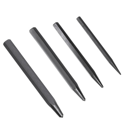 Heavy Duty Four Piece Center Punch Set With 3/16-5mm 5-Inch, 5/16-8mm 6-Inch, 5/64-2mm 4-Inch, And 1/8-3mm 4-1/4-Inch Metal Center Punch Tools