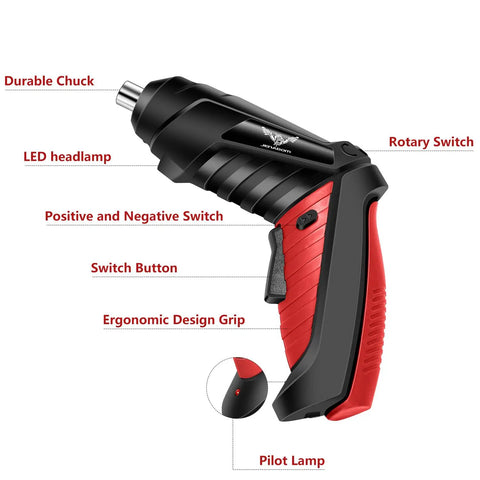 Killer 3.6V Cordless Electric Screwdriver Kit With Mini Drill Bits And One Touch Switch For Super Easy Diy Fixes Wall Mounting And Tiny Furniture Build Compact handheld power driver tool with ergonomic grip and LED headlamp.