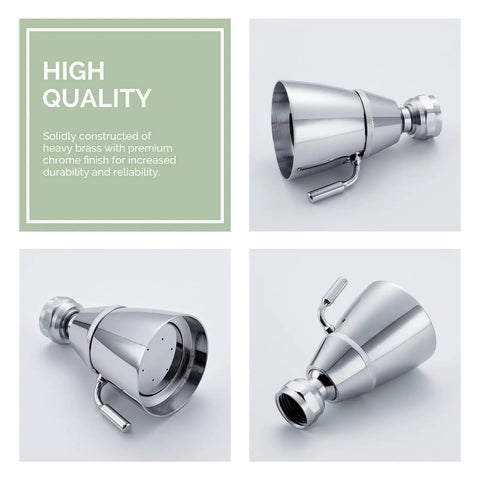 High Flow Shower Head With Brass Swivel Joint And Adjustable Sprayer Chrome Finish G One Half Inch Thread Easy Install