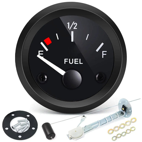 12V 52mm Fuel Level Gauge Sending Unit With 240-33 Ohm Sensor, Easy Read Pointer Meter for Boats Cars Trucks RVs Motorcycles