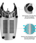 Electric Ice Shaver With Prevent Splash Design 3 Blade Snow Cone Machine 380W Shaved Ice Maker Cranks Out Up To 286 Lbs Per Hour Home Use Ice Crusher With Free Ice Pick Silver bottom view showing rubber anti-slip rings and heat dissipation system.