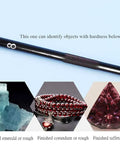 Hella Solid Game Changing Five Piece Mohs Hardness Pen Kit For Testing Gems And Rocks Without Damaging Stones Portable Collector Essential Tool With Authentic Mineral Tips For Jewelry Appraisal And Geology Field Work. Close-up of hardness pen and test materials.