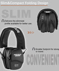 Gel Ear Seals Shooting Earmuffs With NRR 26dB Noise Reduction, Slim Low Profile Folding Hearing Protection, black.