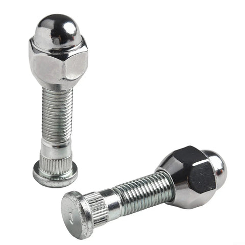 Premium Wheel Lug Stud Kit M12x1.5 For Hyundai Sonata Elantra Santa Fe And Kia Optima Sorento With Solid Steel Replace Bolts 28mm Hex 21mm close-up of two chrome wheel studs