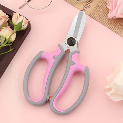 Pink Flower Shears For Easy Pruning And Plant Care No Fuss Garden Tool With Safety Handle Lightweight Trimming Scissors For Gardening And Home Maintenance Boss Level Cut For Flowers And Branches, stainless steel blade, pink-gray handle