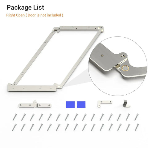 Top Notch Concealed Bifold Barn Door Hardware Kit With Slick Stainless Steel Track components and screws for right open doors.