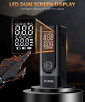 Portable Tire Inflator Air Compressor With Digital Pressure Gauge, 180 PSI, LED display features, sleek black design