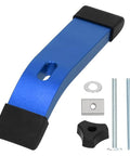 Pro Grade Aluminum T Track Clamp Kit With Soft Plastic Pads For Woodworking Projects, blue finish, components displayed