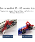 Built Tough Adjustable Table Saw Stock Guide With Slick Rolling Aluminum Bearing Wheels For Reliable Woodworking Feed Support in #30 and #45 standard slots.