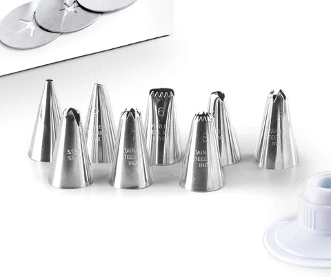 Pro Grade Stainless Steel Cookie Press Gun Kit With 10 Disc Variations And 8 Interchangeable Nozzles Dishwasher Safe 18/10 Inox