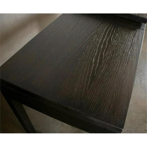 Close-up view of solid oak veneer surface on L Shaped Lift Top Standing Desk 56 Inch Wide Hardwood Corner Workstation.