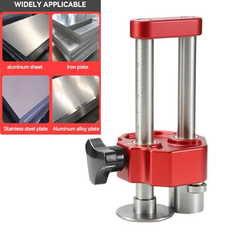 Sheet Metal Roller And Bender, 0 To 100 Degree Angled Bending Tool for metal sheets, red portable tool with plates chart.