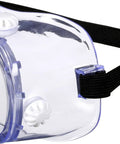 Close-up of Chemical Splash Safety Goggles With Anti Fog Coating Clear Lens Wide Vision Soft Comfy Lightweight Feel Adjustable Strap