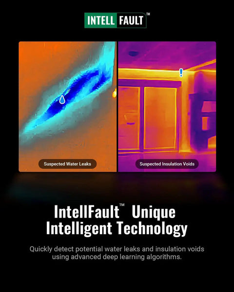 F2W Thermal Imaging Camera With Live Super Resolution Converts 256x192 IR To 640x480 Clarity Crystal Clear Night Vision 6 Inch Display Portable Thermal Camera For Home Roofing Electrical Inspections showing leak and insulation checks