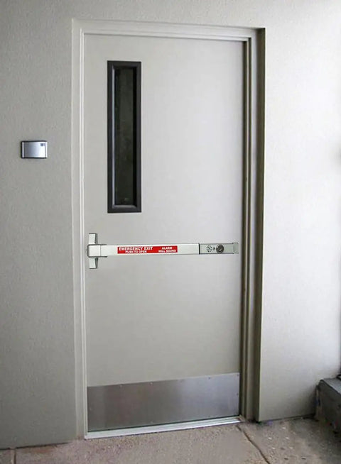 Kickin Heavy Duty Commercial Door Push Bar Panic Exit Device With Alarm For Aluminum Sprayed Finish installed on wood door