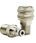 Heavy Duty M22X1.5 Badass Quick Coupler Carbon Steel Hydraulic Jack Connector Rated 70 Mpa Compression Resistance Quick Swap Built Legit For Garage Grind And Pro Shop Runs, showing nickel-plated connectors.