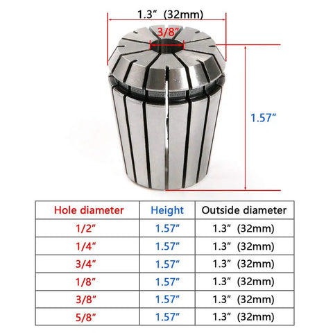 ER32 Collet Set One Piece Three Eighths Inch Spring Collet For CNC Engraving Machine And Milling Lathe Tool Top Notch Precision Under 0.015mm Wear Resistant 65Mn Spring Steel Construction