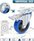 Four Inch Heavy Duty Caster Wheels Set Of Four Featuring Dual Locking Brakes And Super Smooth Polyurethane Rollers For Quiet Garage Haulin Badass Equipment Rolling Up To 2200 Lbs Capacity With Free Mounting Hardware Included, detailed with size and design.