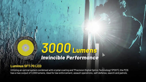 Luminus SFT70 LED emitting 3000 lumens light beam, showcasing Beast Mode Long Range Flashlight With 3000 Lumens, 470 Meter Throw.