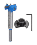 Pro Level 1 Inch Forstner Bit Featuring Killer Carbide Edges And Adjustable Depth Control with wrench and guide for woodworking.