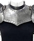 Iron Armor Gorget Set With Pauldrons And Spaulders For Medieval Cosplay, Steel Finish Costume Armor Shield For Shoulder And Neck