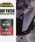 29 Oz Leak Stopper Roof Patch, Fiber Reinforced Rubberized Trowel Grade Sealant in use on a roof surface