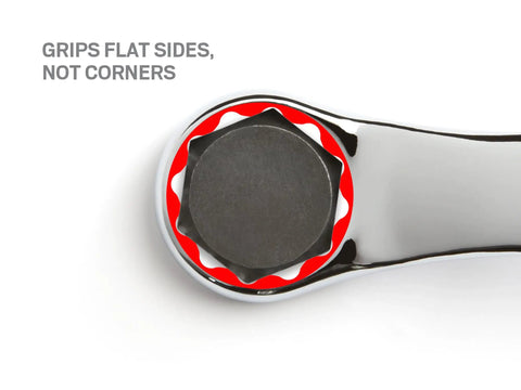 One Half By Nine Sixteenths Inch 45 Degree Offset Box End Wrench With 12 Point Openings Built To Handle Tight Spots And Obstructions Model WBE23313 Ready To Roll gripping flat bolt sides